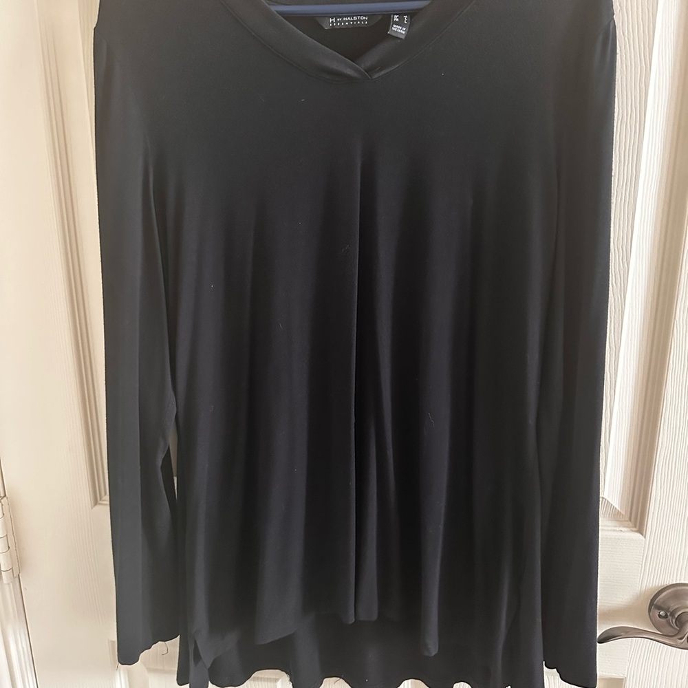 H by Halston Black Relaxed Long Sleeve Top